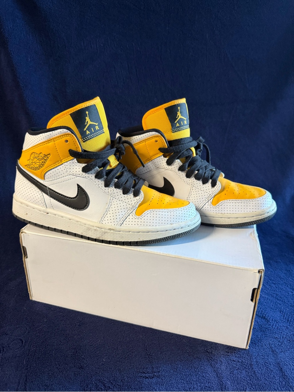 Nike Air Jordan 1 Mid White, Yellow & Black Sneakers